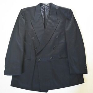 Bossini 42L Navy Blue 100%‎ Wool Double Breasted Blazer Suit Jacket Sport Coat